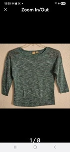 MUDD - 3/4 Sleeve Sweater Green with Silver Stripes Girls Medium (10/12) - Picture 1 of 8