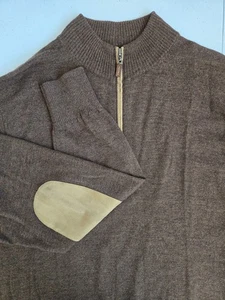 Peter Millar Herren XL braun Wildleder Ellenbogen Patches 100% Merinowolle 1/4 Reißverschluss Pullover - Bild 1 von 14