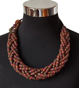 UNB Collar Boho Mujer Multicolor Cuentas Madera Ajustable 38" - Imagen 1 de 16