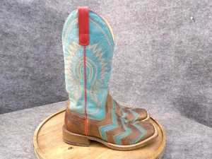 Macie Bean Brown Turquoise Wave Leather Square Toe Western Boots Womens Size 7 M - Picture 1 of 13