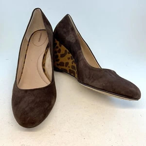Lands' End Brown Suede Cheetah Print Wedges, size 9 $100 MINT - Picture 1 of 11