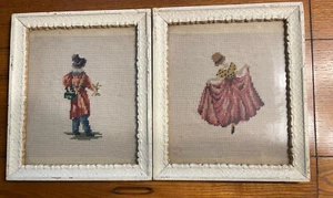 Antikes gerahmtes Nadelspitzenpaar Mann und Frau Cottagecore Volkskunst Kolonial - Bild 1 von 11