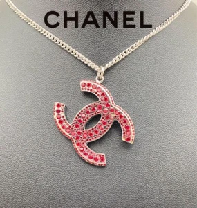 Chanel Logo red rhinestone necklace with box #33 - Picture 1 of 9