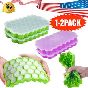 1-2X Silicone Ice Cube tray w/Lid 37 Grids Honeycomb Trays Silicone Bar Whiskey - Picture 1 of 20