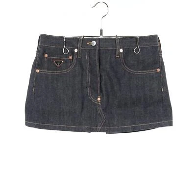 Mini falda vaquera con ribete PRADA #38 GFD179 algodón azul marino usada - Imagen 1 de 4