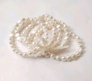 Cultured White Freshwater Pearl Stretch Bracelets - Set of 5 - Picture 1 of 7