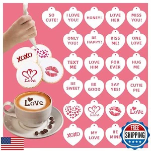 Leesgel Valentines Heart Stencils, 25pcs Reusable Cookie Coffee Cake Stencils - Picture 1 of 5