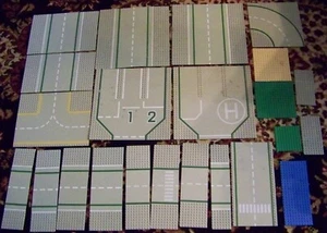 Lego baseplate lot of 4 road gray w/ issues, cut melt spots - Picture 1 of 3