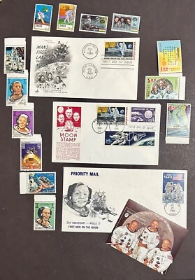 StampTLC US C76 BVI Ghana ROC Qatar Apollo 11 HAND STAMPED Combo FDC Mint NH VF - Image 1 of 4