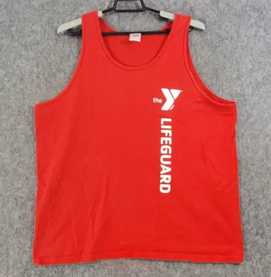 Camiseta sin mangas YMCA salvavidas para hombre extra grande roja tejida blanca logotipo Gildan doble cara Foto 1 de 4