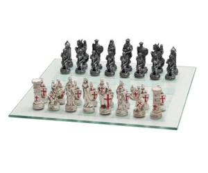 Medieval Crusade Chess Set 3" King Glass Board - Picture 1 of 3