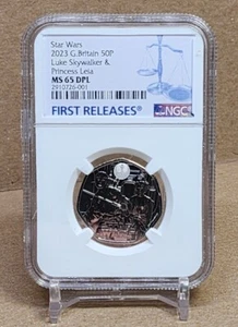 2023 GREAT BRITAIN 50p STAR WARS LUKE SKYWALKER & LEIA NGC MS65 DPL FR not niue - Picture 1 of 9