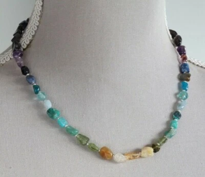 "COLLAR NUGGET DE COLOR ARCO IRIS DE PIEDRAS PRECIOSAS MULTI ~ PLATA ESTERLINA 18" Foto 1 de 3