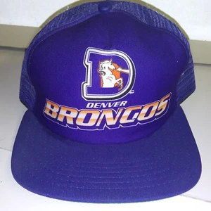 Vintage Denver Broncos Blue Mesh w/Orange/White Striped Logo Snapback Hat OSFA - Picture 1 of 7