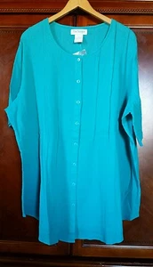 NWT! Women's Fabulous Tunic Top Teal- Light short sleeve cotton crepe pleats - Picture 1 of 8