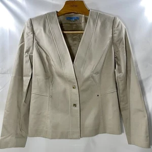 Antonio Melani Women’s Blazer Ivory Collarless Size 8 Bronze Button Snaps Used - Picture 1 of 12