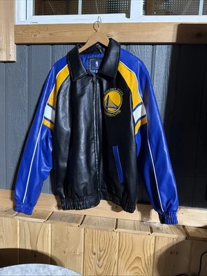 Golden State Warriors Varsity Jacket with Leather Sleeves - Image 1 of 4