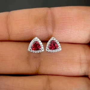 Zierliche Ohrstecker 2,50 ct Trillion Cut simulierter Granat 14 kt Weißgold plattiert - Bild 1 von 6