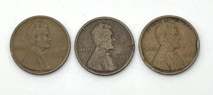 LOTE de 3 PRIMER AÑO 1909 P LINCOLN WHEAT PENNIES Moneda Cobre 1 c Centavo - Imagen 1 de 2