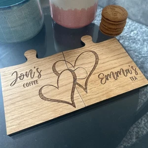 Personalised Couples Coasters with Hearts | Jigsaw His Her 5th Anniversary Gift - Picture 1 of 3
