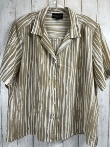 DonnKenny Shirt XL Button Plus Blouse Brown White Short Sleeve Lightweight - Picture 1 of 10