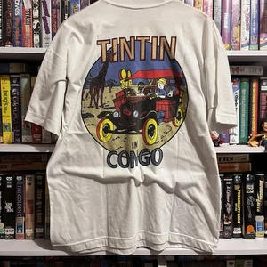 Vintage 1990s 90s Tintin In Congo Tin Tin T Shirt Movie Promo Size Large Cartoon - Picture 1 of 4