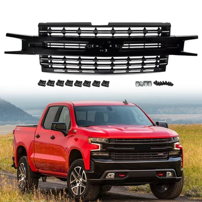 Parrilla de parachoques delantero brillante + negro mate para Chevrolet Silverado 1500 2019 2020 2021 Foto 1 de 4