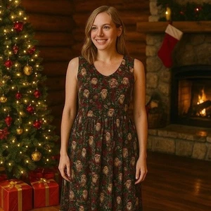 Vestido Vintage Pam’s Closet Línea A Cuello en V Papá Noel Navidad Vacaciones Campy M - Imagen 1 de 13
