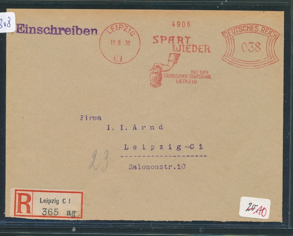 116308) Reco-Orts-Brief 1930, RZ Leipzig C 1 "ag", AFS der Sächs.Staatsbank - Bild 1 von 1