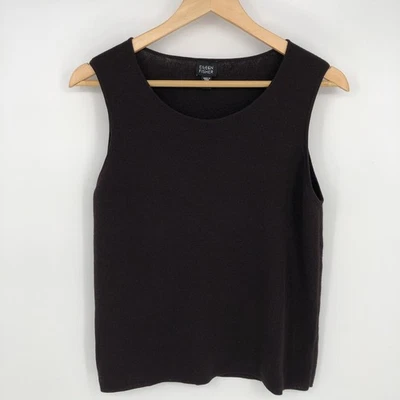 Eileen Fisher Tank Sweater Top Womens Medium Sleeveless Dark Brown Italian Yarn - Image 1 of 4