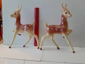 2 Old Vintage Christmas Plastic Blowmold Blow Mold Deer Reindeer Buck Japan - Picture 1 of 6