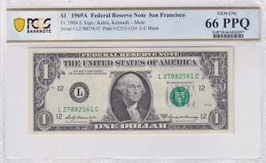 1969-A $1 FRN San Francisco FR-1904 L PCGS Choice UNC 66 PPQ Mule - Picture 1 of 2