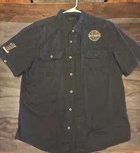Harley Davidson Black Button Up XL Gold Embroidered Logo - Picture 1 of 4