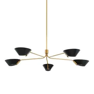 Five Italian Shades Lamp Patina Brass Finish Chandelier Sputnik Pendent Light - Picture 1 of 2