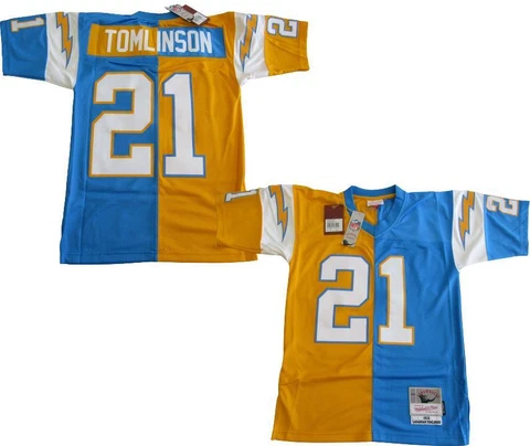New 2002 Ladainian Tomlinson #21 Chargers Mens Mitchell & Ness Split Jersey $175 Cover