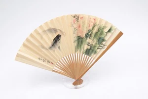 Vintage Hand Painted Coi Fish Folding Dance Sensu Fan Made in Japan - Picture 1 of 4