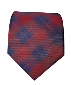 Merona Men's Tie: 3" X 58", Red/Blue Checkard, 100% Silk, Made in China - Picture 1 of 7