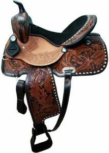 Western Leather Horse Saddle Barrel Trail Hand Tooled Comfy Saddle Tack Set - Picture 1 of 5