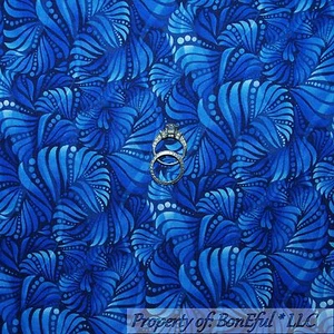 BonEful Fabric FQ Cotton Quilt Navy Blue Flower Leaf Calico Dot Garden Cottage S - Picture 1 of 12