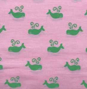 Tommy Hilfiger Sheet Set Pink With Green Whales Fitted Flat FULL Size -2 Pieces - Picture 1 of 8