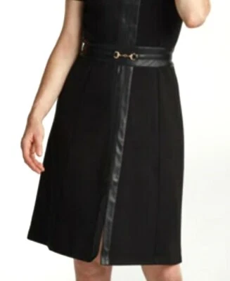 Ellen Tracy Ponte Flare Black Dress With Vegan Leather Trim, Size XS - NWT - Image 1 of 4
