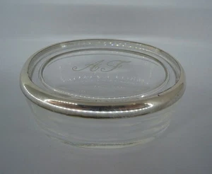 SCATOLINA IN VETRO PROFILATA IN ARGENTO 800 - INIZIALI " A.F. " - Foto 1 di 5