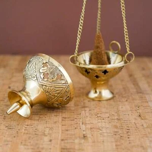 Golden Hanging Incense Burner | Handmade Brass Incense Holder 4.5" - Picture 1 of 6