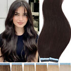 100g Tape In Human Hair Extensions Remy Russian Skin Weft Thick Full Head #Brown