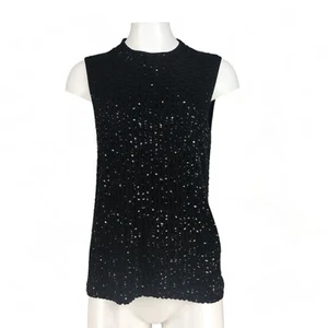Ellen Tracy Sweater Large Silk Cashmere Full Sequin Black Sparkle Party Holiday - Picture 1 of 15