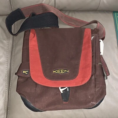 "Bolso de hombro lateral de lona Keen mensajero parte inferior de goma marrón 14x14""" Foto 1 de 4