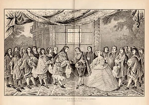 IMAGE1892 ENGRAVING ENTREVUE DE LOUIS XIV ET DE PHILIPPE IV DANS ILOT CONFERENCE - Foto 1 di 1