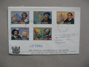 COOK ISLANDS, airmail cover to England FDC 1975, Europian explorers, ship map - Picture 1 of 2