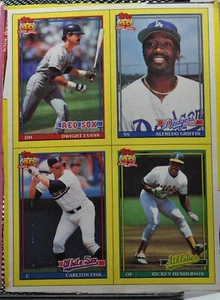 1991 Topps, 40 Years Of Baseball UNCUT 4 CARDS FISK EVANS HENDERSON GRIFFIN - Picture 1 of 2