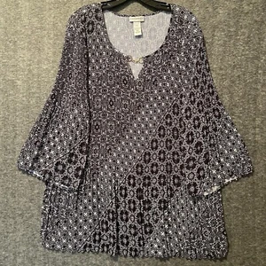 Catherines Tunika Top Damen Plus 3X 26/28W schwarz Crinkle Kettenglieder Lagenlook - Bild 1 von 8
